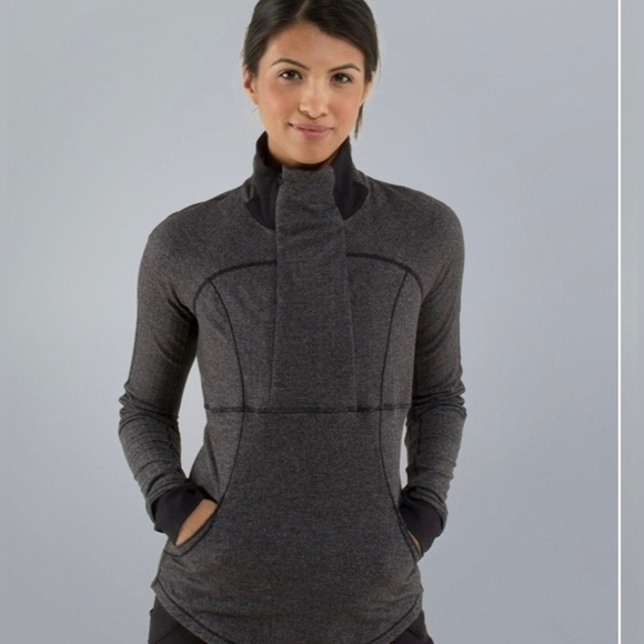 Lululemon Base Runner 1/2 Zip Heathered Herringbone Heathered Black size 10 - Picture 1 of 16